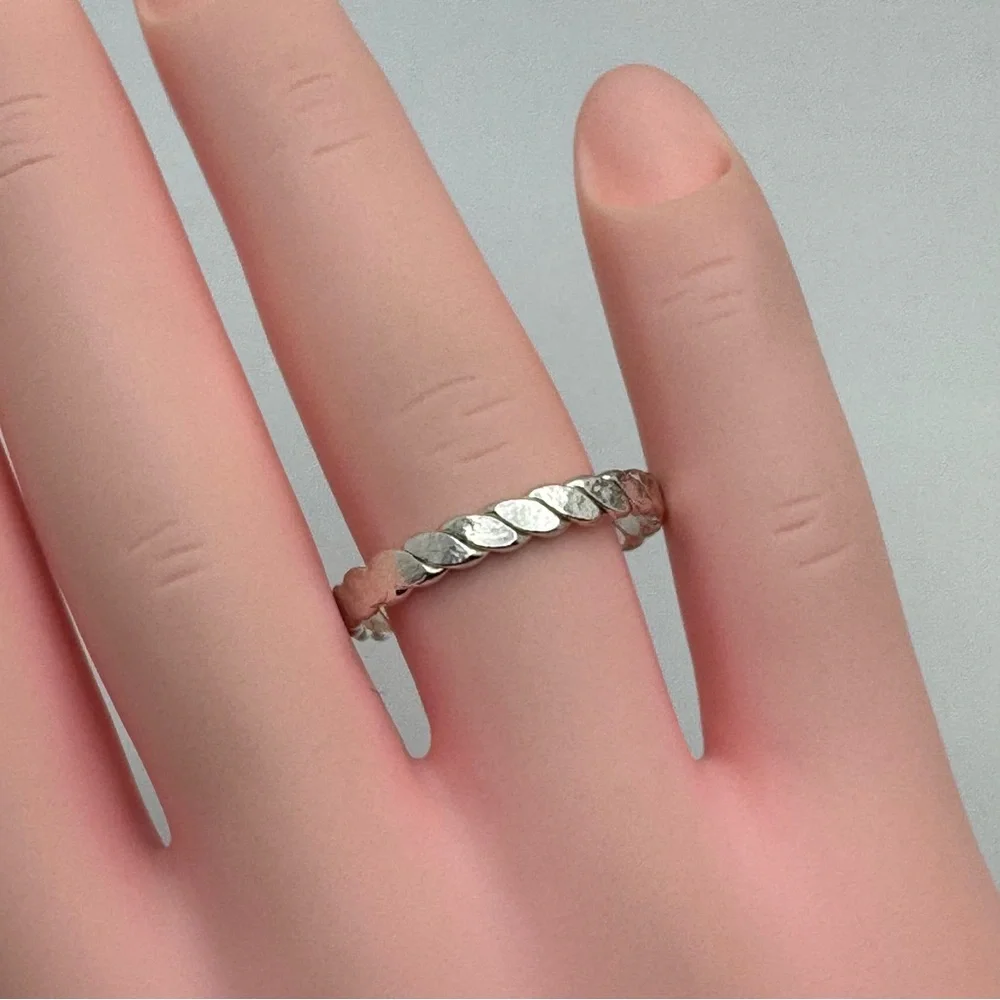 Vintage Mexico Silver Overlay Braided Band Ring Sz 8 Minimalist Stacking Boho